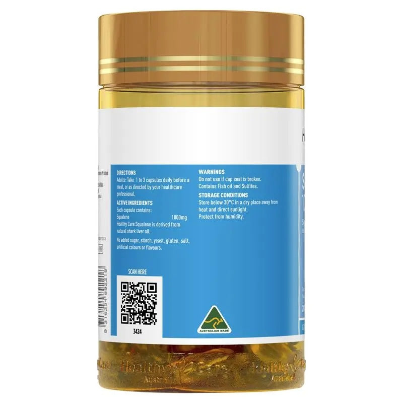 Healthy Care Squalene 1000mg (200 Capsules) - Daily Wellness Support
