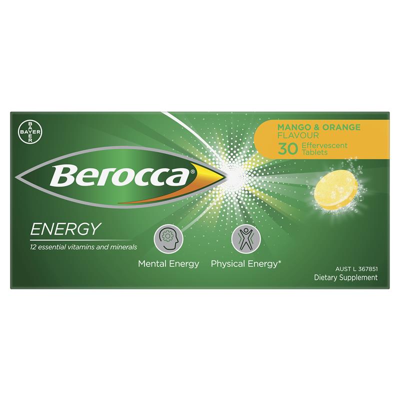 Berocca Energy Mango & Orange 30 Effervescent Tablets