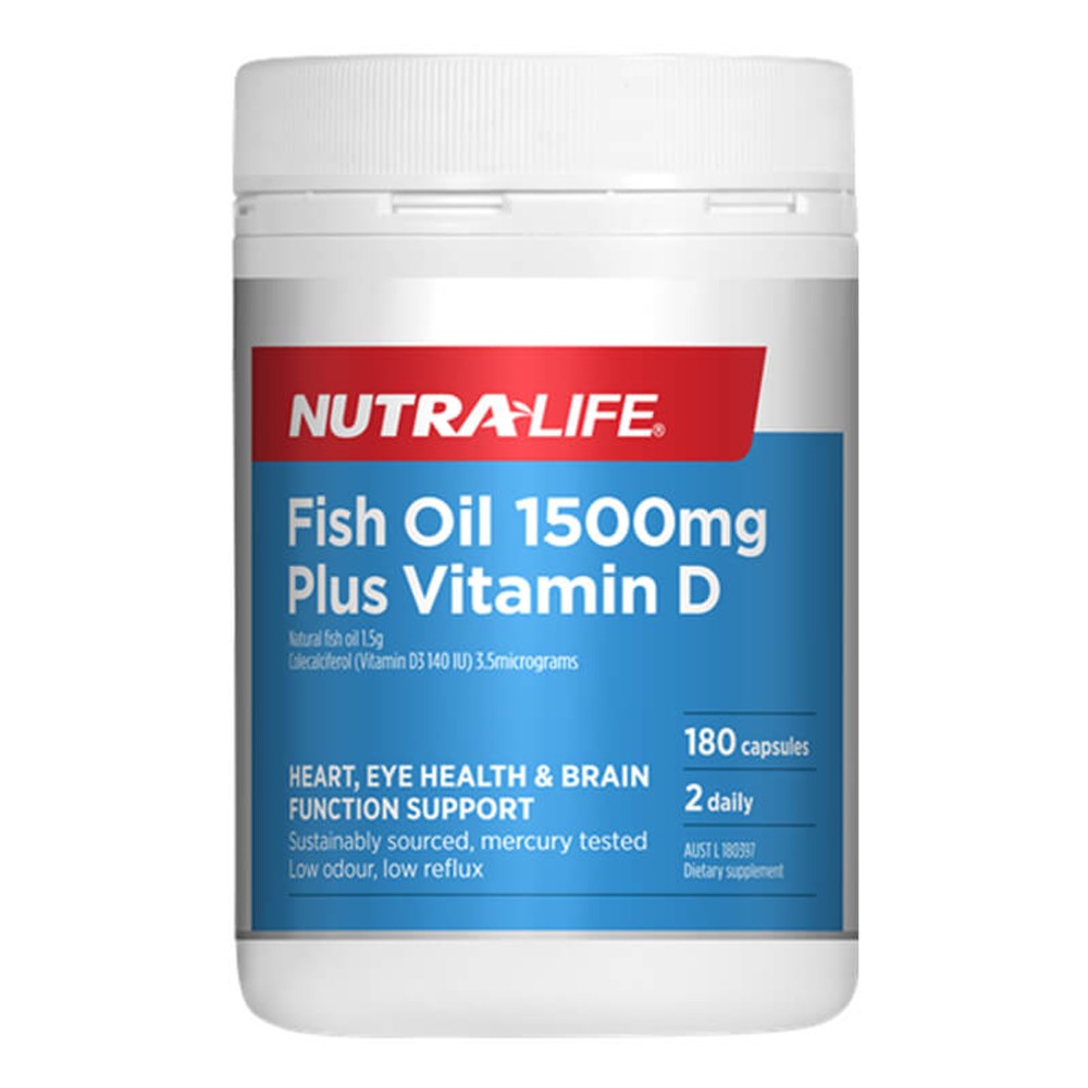 Fish Oil 1,500mg + Vitamin D (180 Capsules) - Daily Wellness Support