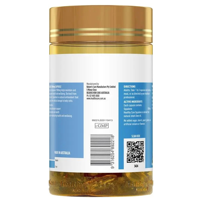 Healthy Care Squalene 1000mg (200 Capsules) - Daily Wellness Support