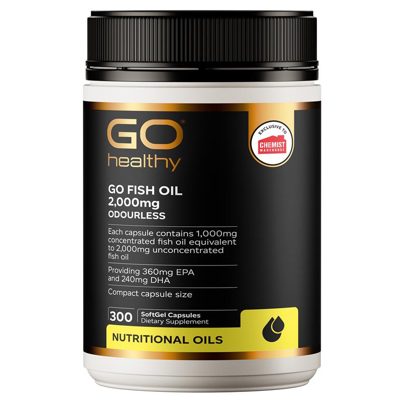 GO Healthy Fish Oil 2,000mg Compact Odourless 300 Softgel Capsules Exclusive Size