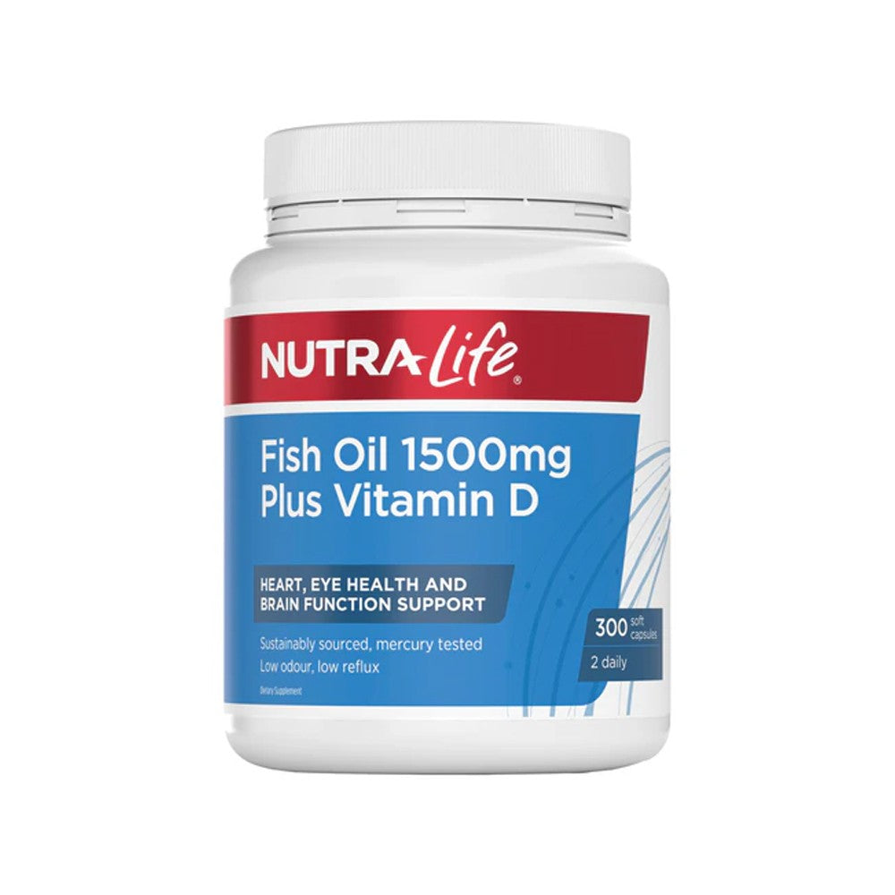 Fish Oil 1,500mg + Vitamin D (300 Capsules) - Daily Wellness Support